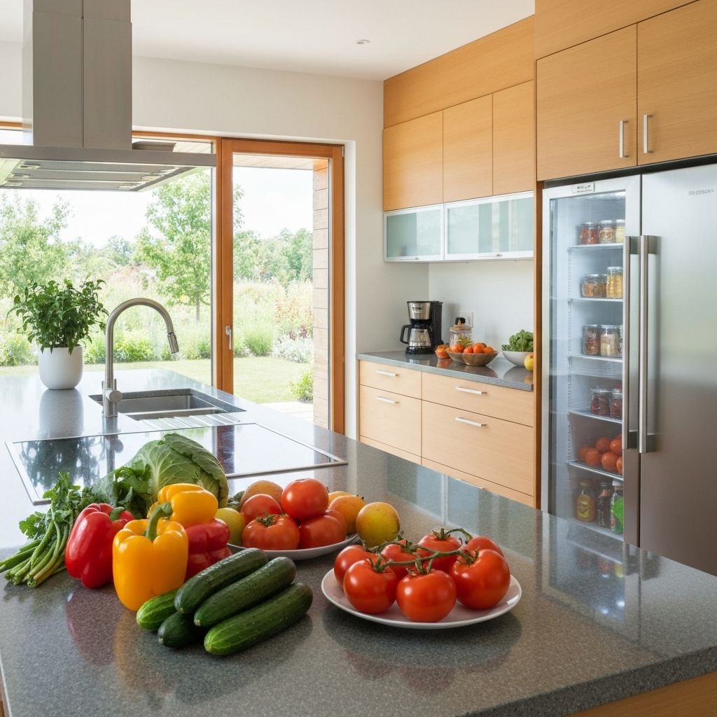 Beslenme danışmanlığı - meyve ve sebzelerle dolu mutfak